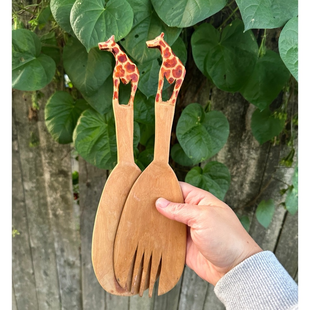 Giraffe Wooden Salad Servers